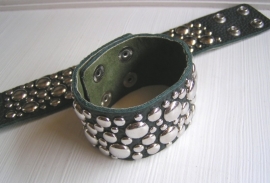 Leren armband studs - donkergroen