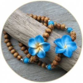 Armband  `Frangipani` blauw ECHT ZILVER