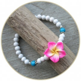 Armband `Frangipani` roze-wit-turquoise ECHT ZILVER