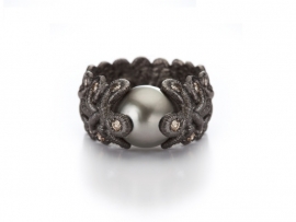 Zilveren ring met thahiti parel en diamant