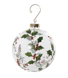 Glass Ball Clear wit Holly Deco