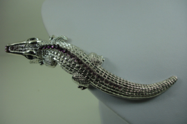 *[ 6653 ] Haarspeld Krokodil 12 cm. Zilver met Roze kristal, per stuk