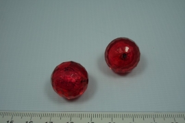 [0596 ] Zilverfolie kraal Rood, rond 20 mm.  per stuk