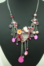 +[ 8751 ] Hals ketting 42 cm. Zomer Roze