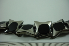 [ 6472 ] Glas kraal Ster 18 mm. Zwart met Zilverrand, 18 stuks