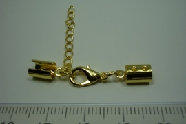 [ 0819 ] Veterklem 8 x 5 mm. met slot en verleng ketting, Goudkleur, per set