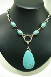 +[ 7124 ] Hals ketting 42 cm. met Turquoise steen