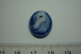 [ 0874 ] Cabuchon Paard, Ovaal 24 x 18 mm. Blauw/Wit, per stuk
