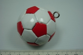 *[ 5640 ] Voetbal Wit Rood, 40 mm.