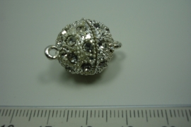 [ 0815 ] Magneetslot 16 mm. met strass, Verzilverd, per stuk