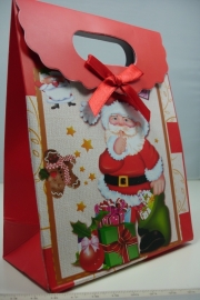 *[ 5960 ] Kerst Tasje  12.5 x 16 cm. Kerstman met kodootjes, per stuk