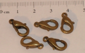 (5080) Karabijn slotje brons 14 mm. 5 stuks.