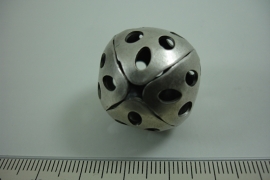 [ 6451 ] Metalen kraal 25 mm.  Antiek Zilver, per stuk