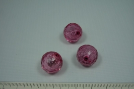 [0602 ] Zilverfolie kraal Roze, rond 15 mm.  per stuk