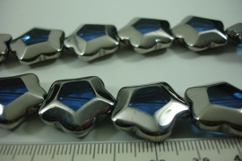 [ 6494 ] Glas kraal 5 kant 21 mm. Blauw met Zilverrand, 15 stuks