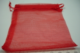 [ 6159 ] Organza zakjes 9.5 x 10.5 cm.  Rood, per 5 stuks