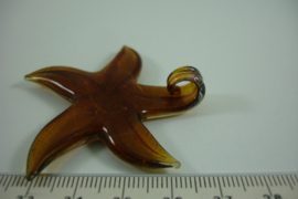 [ 6655 ] Glas hanger Ster 5 cm. Bruin/Wit, per stuk
