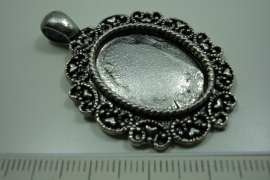 [ 0855 ] Cabochon houder ovaal 40 x 32 mm. Oud Zilver, per stuk