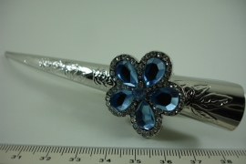 *[ 6652 ] Haarspeld 13 cm. Zilver met Blauw in Bloem, per stuk