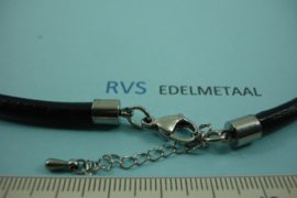 [ 8479 ] 5 mm. Lederen Ketting 42 cm. met RVS afwerking
