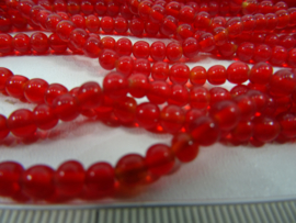 +[ 7133-A ] Glas kraaltjes Rond 5 mm. Rood, per 12 streng