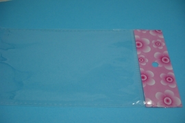 +[ 0725 ] Cellofaan Zakje, 9 x 13.5 cm. Blank met roze top, 100 stuks