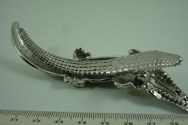 *[ 6653 ] Haarspeld Krokodil 12 cm. Zilver met Roze kristal, per stuk