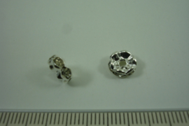 [ 1316 ] Rondel 8 mm. Zilverkleur met Kristal helder, per stuk
