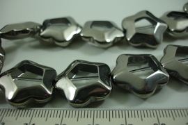 [ 6491 ] Glas kraal 5 kant 21 mm. Helder met Zilverrand, 15 stuks