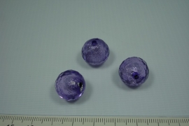 [0590 ] Zilverfolie kraal Paars, rond 15 mm.  per stuk