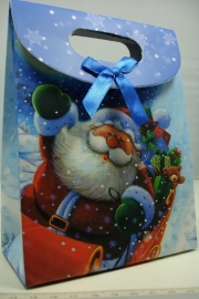 *[ 5959 ] Kerst Tasje Blauw 12.5 x 16 cm. Slee met kadootjes, per stuk