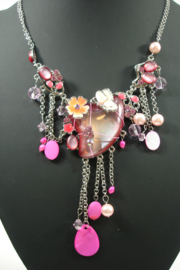 +[ 8751 ] Hals ketting 42 cm. Zomer Roze