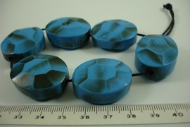 [ 6353 ] Kunsstof kraal 29 mm. ovaal, Blauw D. Grijs, 6 stuks