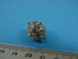 [ 0815 ] Magneetslot 16 mm. met strass, Verzilverd, per stuk