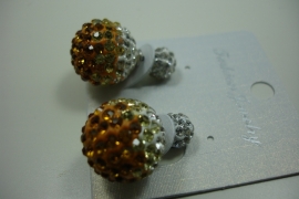 [ 6219 ] Double Dots Oorbel Oranje/Zilver Glitter, per paar