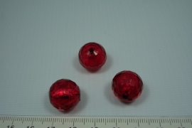 [0592 ] Zilverfolie kraal Rood, rond 15 mm.  per stuk