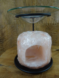 Waxine licht houder van ZOUTSTEEN met geur schaaltje 12 cm.