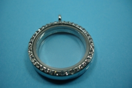 [ 6241 ] Locker Rond 31 mm. Zilverkleur met Glitter, per stuk