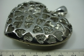 [ 5863 ] Groot Hart met strass steentjes, 60 x 70 mm. Zilverkleur, per stuk
