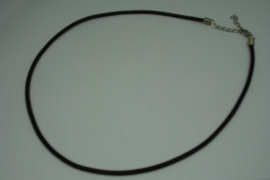 [5705 ] Leer Ketting met slotje, Zwart 2 mm. , per stuk