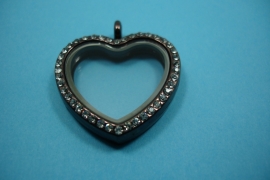 [ 6238 ] Locker Hart 31 x 36 mm. Koperkleur met Glitter, per stuk