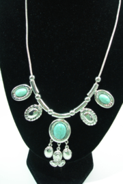 +[ 7122 ] Ketting 52 cm. metaal kleur met Turquoise