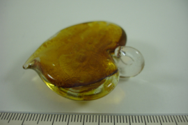 [ 6659 ] Glas hanger 5 cm. Hart, Geel/Wit, per stuk