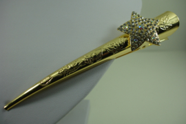*[ 6651 ] Haarspeld 13 cm. Goudkleur met Strass op Ster, per stuk