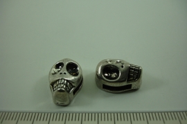 [ 0968 ] Leer schuif Doodshoofd 16.6 x 11.7 mm. Metaal, per stuk