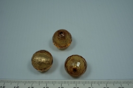 [0610 ] Zilverfolie kraal Licht Amber, rond 15 mm.  per stuk