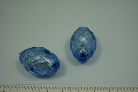 [0603 ] Zilverfolie kraal Blauw, ovaal 30 mm.  per stuk