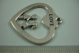 [ 1248 ] Hart open  32.6 x 30 mm. Zilverkleur, per stuk