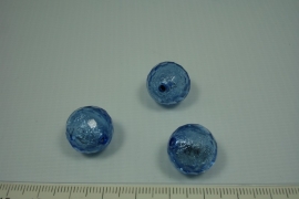 [0600 ] Zilverfolie kraal Blauw, rond 15 mm.  per stuk