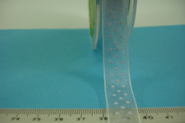 [ 7020 ] Lint 14 mm. Helder Wit met witte stippen, per meter